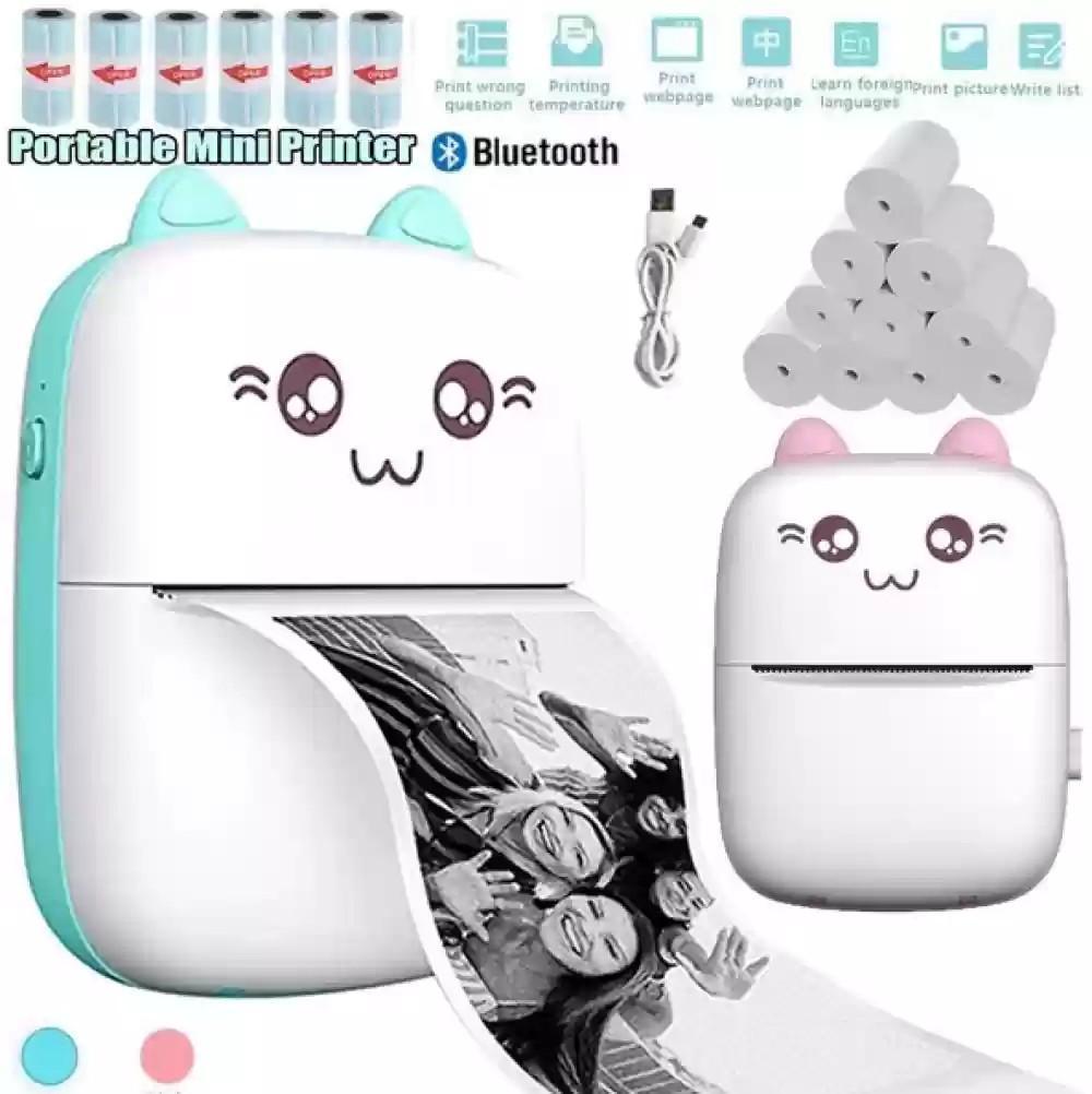 Portable Mini Cat Thermal Printer – Inkless Bluetooth Pocket Photo & Label Printer (USB Rechargeable)
