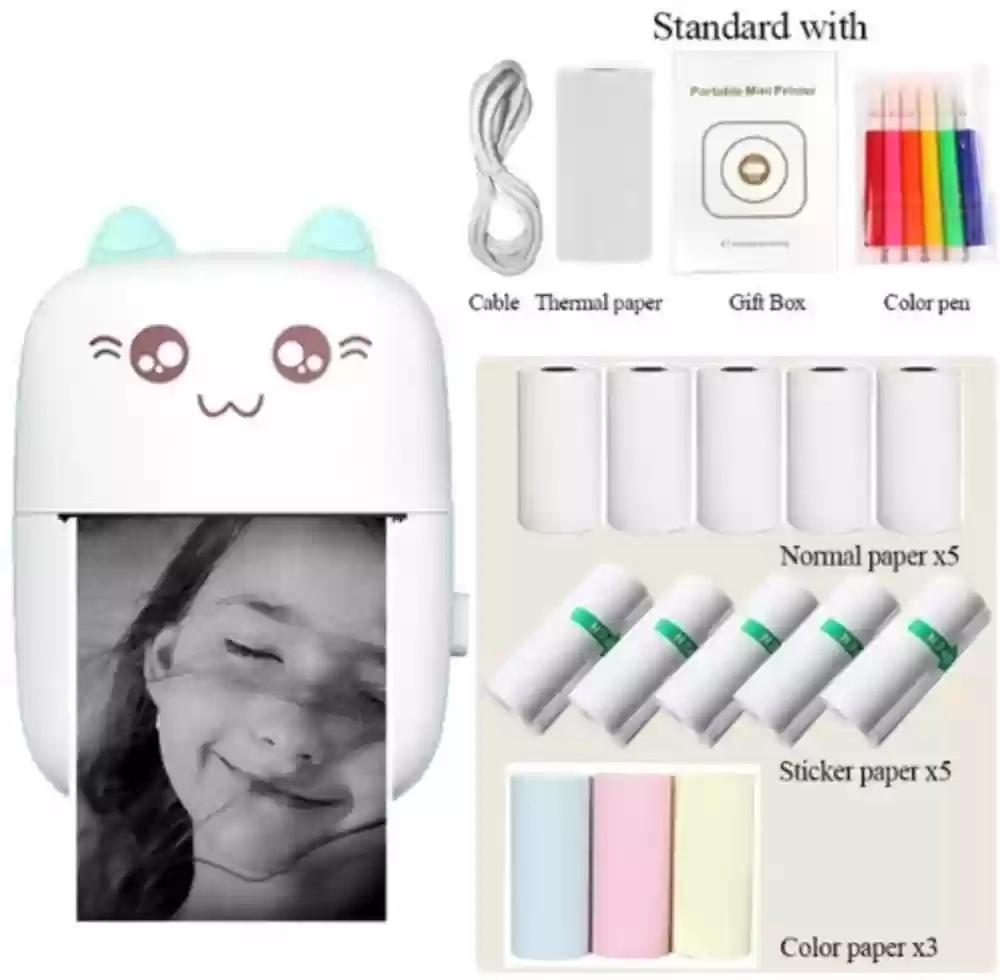 Portable Mini Cat Thermal Printer – Inkless Bluetooth Pocket Photo & Label Printer (USB Rechargeable)